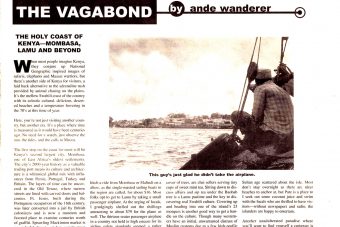 A clipping of Ande Wanderer's Vagabond column from Go-Go magazine about the coastal area of Kenya