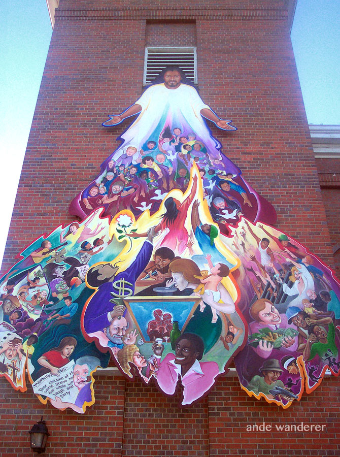 A Leo Tanguma mural on North Presbyterian Church in North Denver
